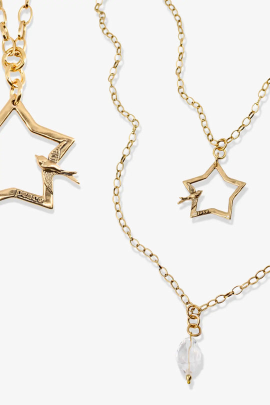 Peace & Love Star and Bird Original Lite Necklace - Antique Gold - original lite