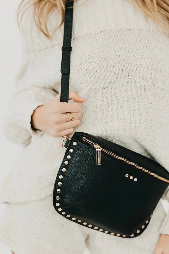Pebbled Sabrina Studded Bum Bag - Black - Bum Bag