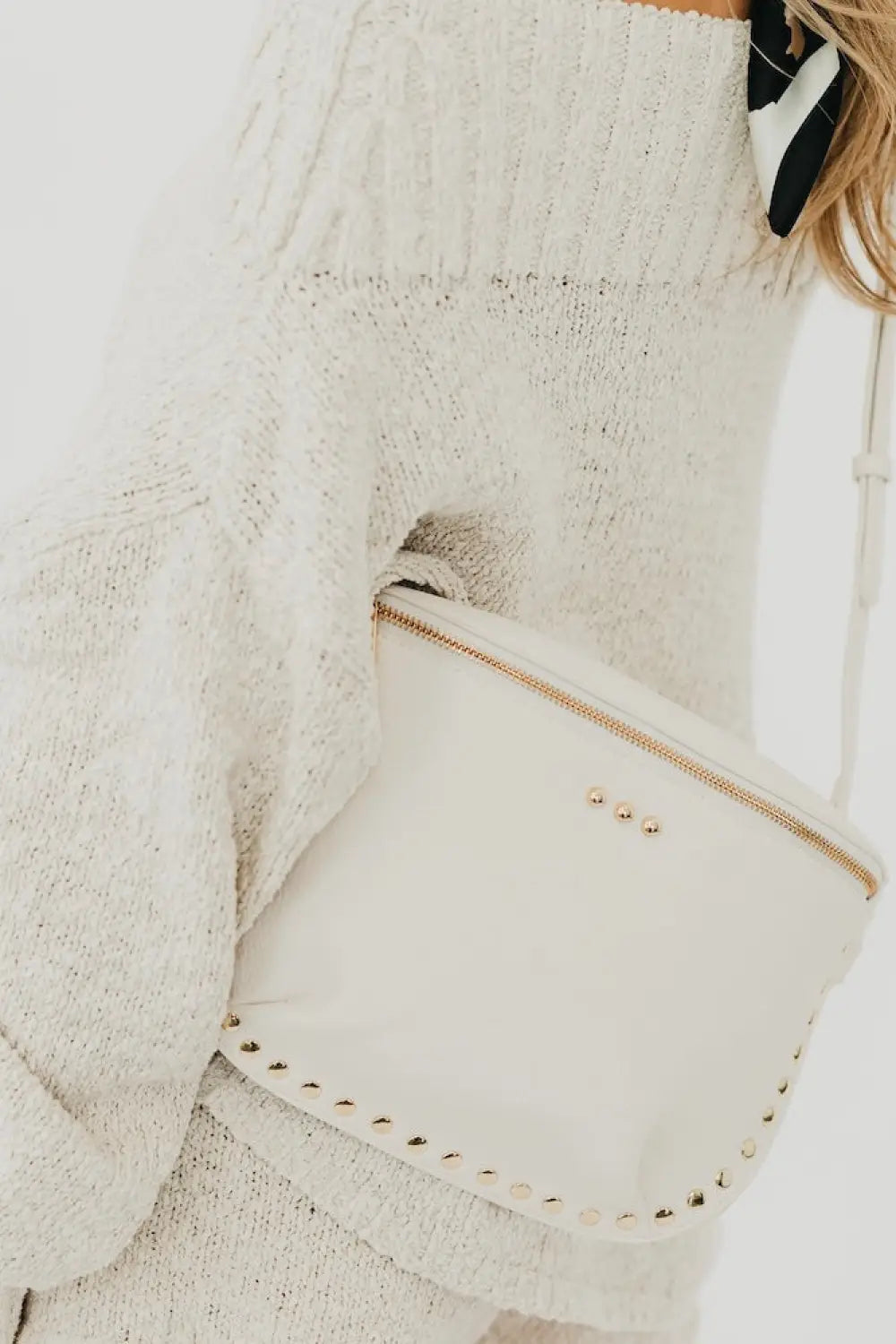 Pebbled Sabrina Studded Bum Bag - Cream - Bum Bag