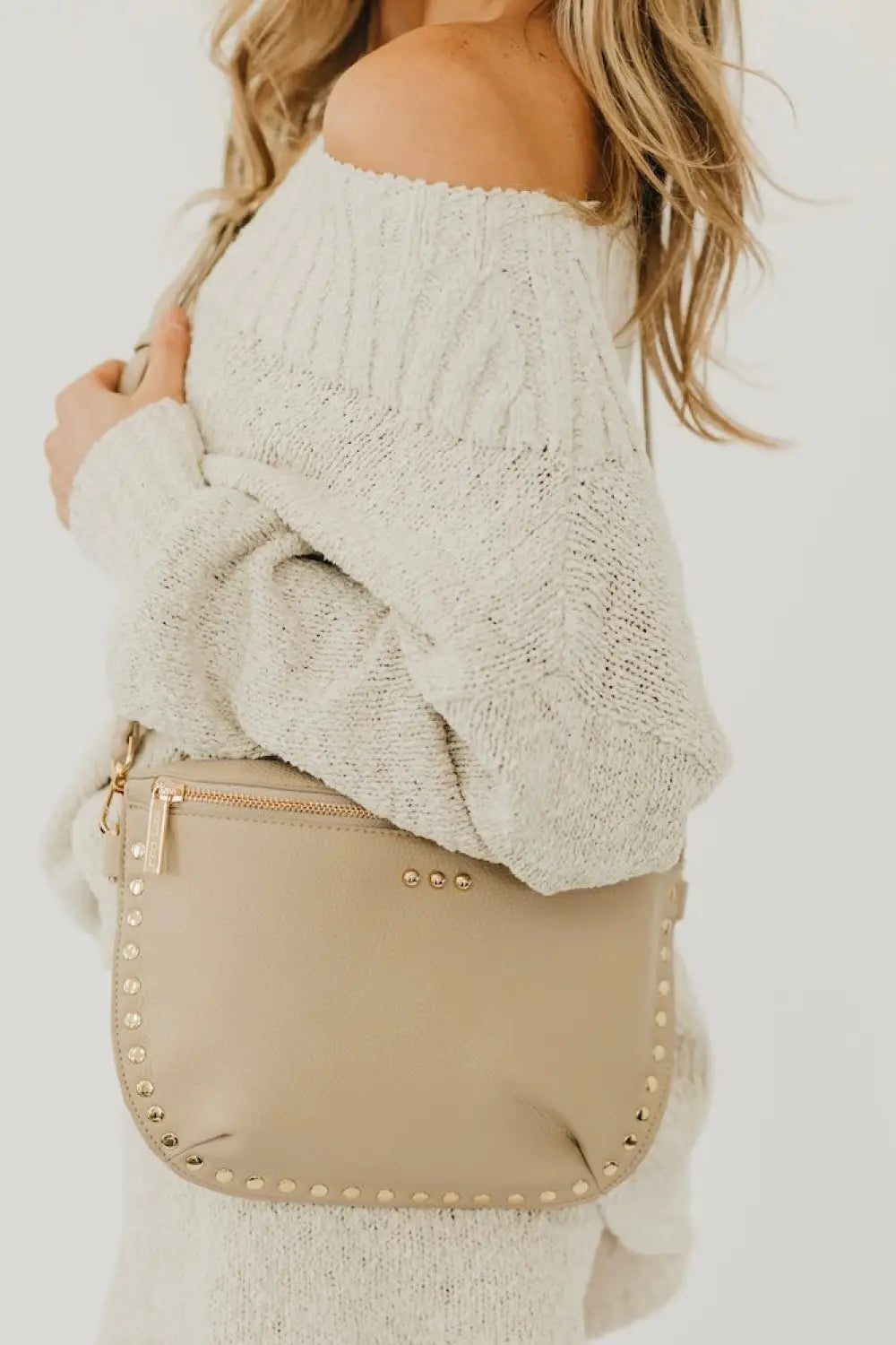 Pebbled Sabrina Studded Bum Bag - Taupe - Bum Bag