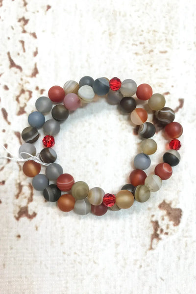 Set of 2 Gemstone Stretch Bracelets Orange, Reds, Grays by Dazzled by Donna - Melissa Jean Boutique