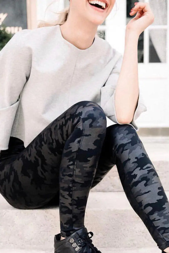 Spanx Black Camo Faux Leather Leggings - Melissa Jean Boutique