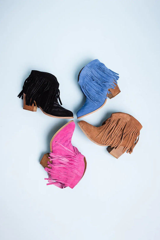 Amos Fringe Ankle Bootie in Magenta Suede - 110 Fashion Boots