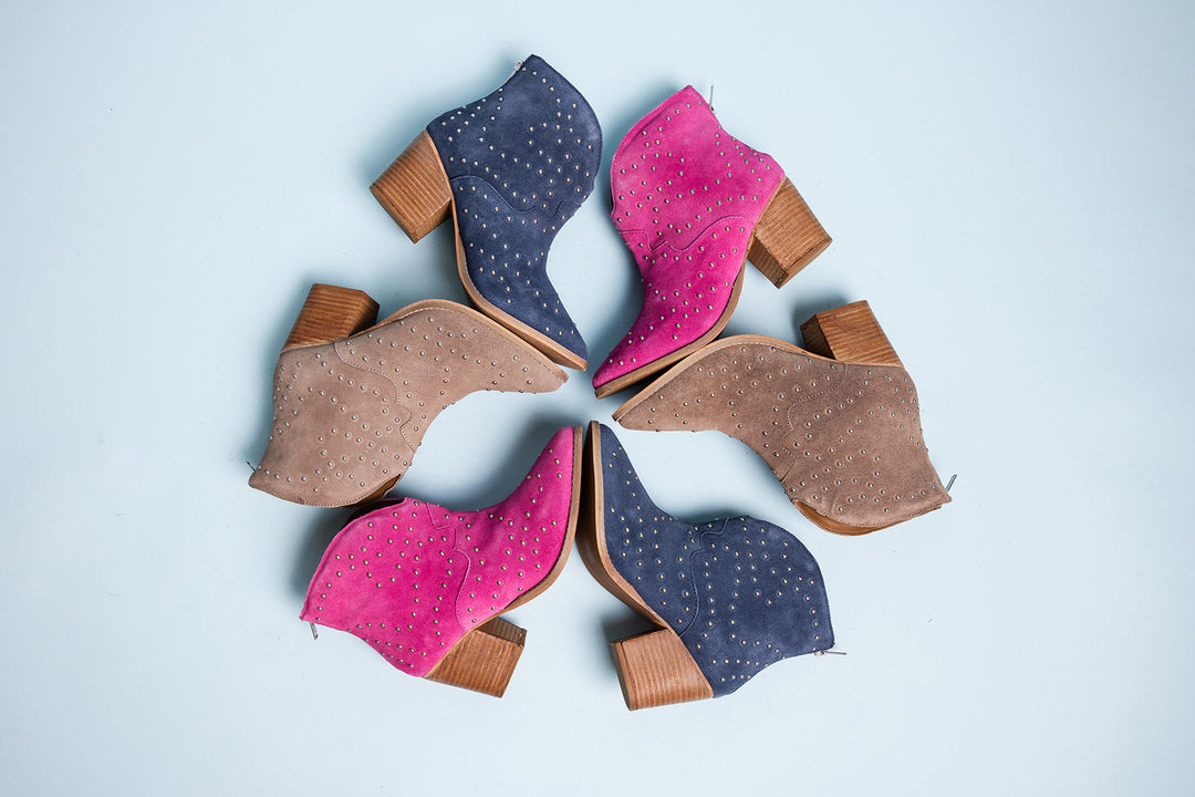 Twilight Studded Heeled Ankle Boot in Magenta - MELISSA JEAN