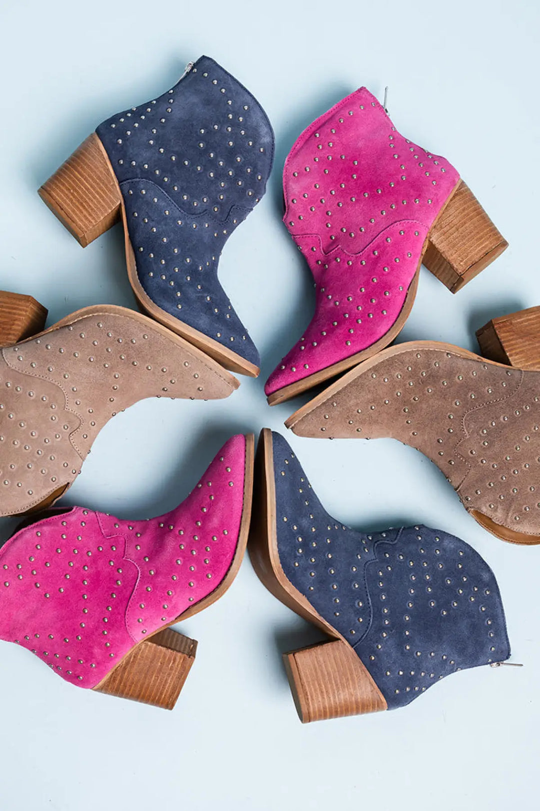 Twilight Studded Heeled Ankle Boot in Magenta - 100 Western Boots