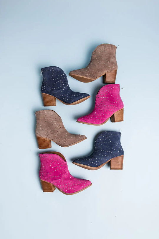 Twilight Studded Heeled Ankle Boot in Denim - 100 Western Boots