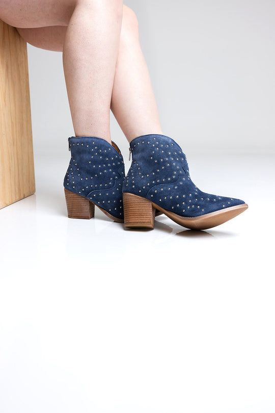 Twilight Studded Heeled Ankle Boot in Magenta - MELISSA JEAN