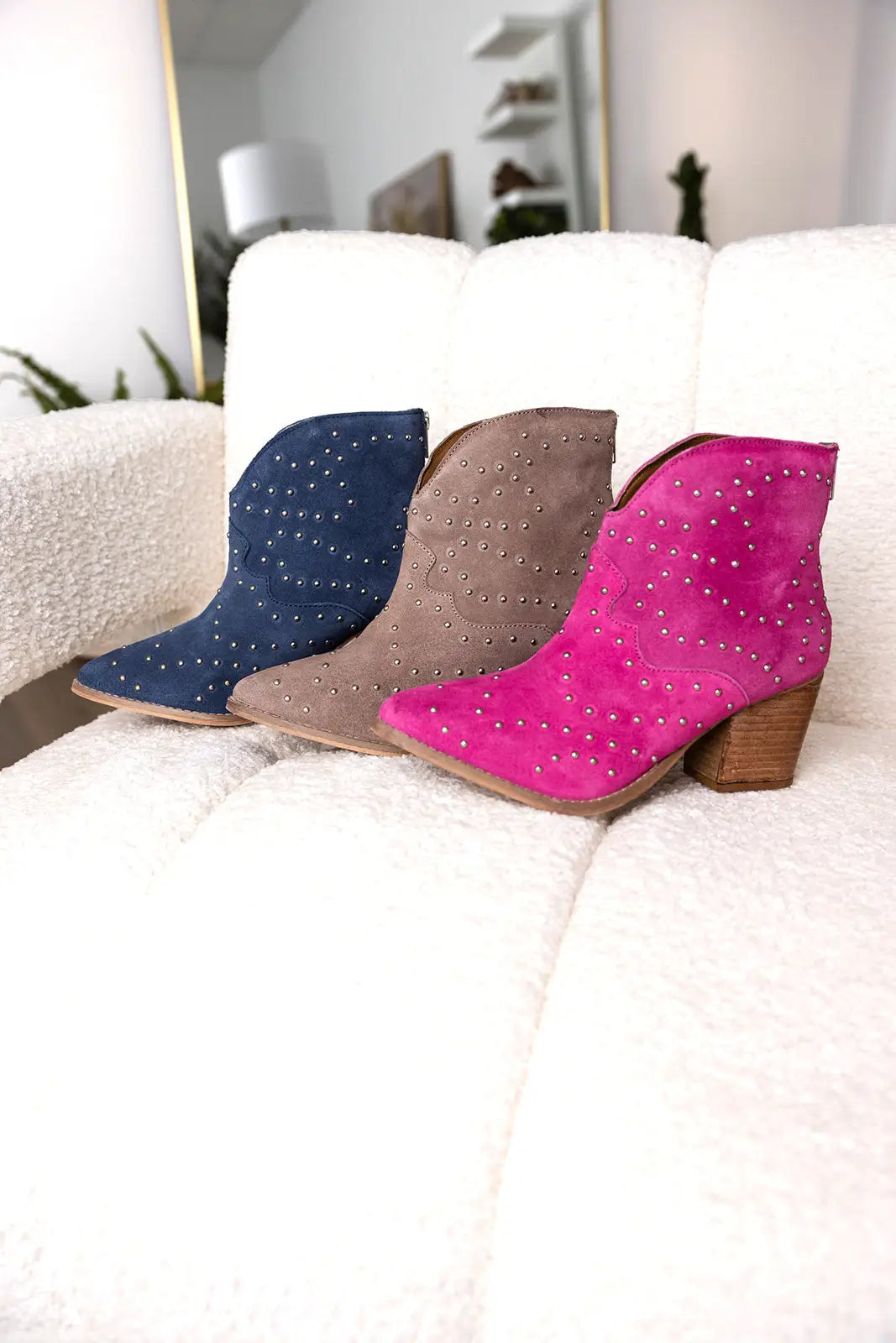 Twilight Studded Heeled Ankle Boot in Denim - 100 Western Boots