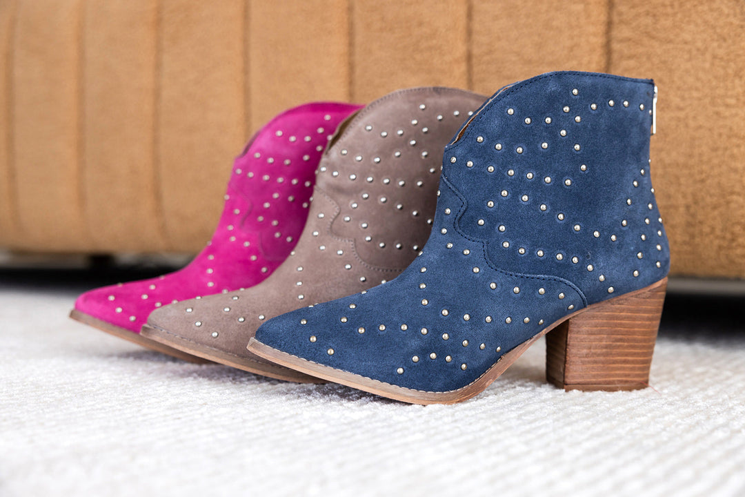 Twilight Studded Heeled Ankle Boot in Magenta - MELISSA JEAN