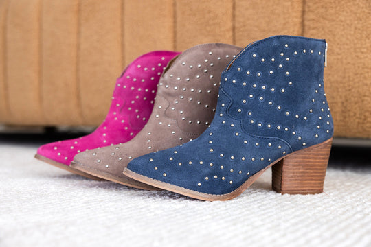Twilight Studded Heeled Ankle Boot in Magenta - MELISSA JEAN