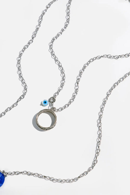 I Welcome Miracles Ring Original Necklace - Silver with Blue Crystal - original
