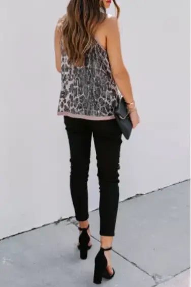 Glam it Up Leopard Sequin V-Neck - Melissa Jean Boutique