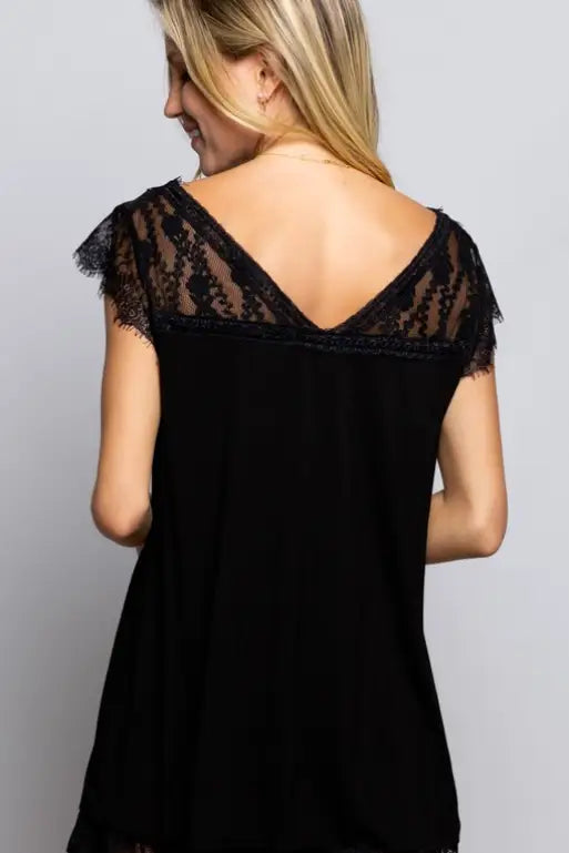 Sweetheart Black V-Neck Lace Top - Melissa Jean Boutique