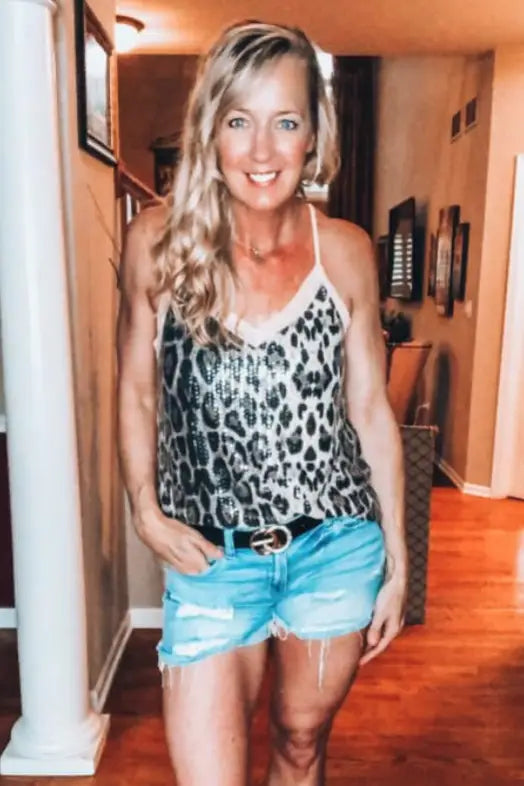 Glam it Up Leopard Sequin V-Neck - Melissa Jean Boutique