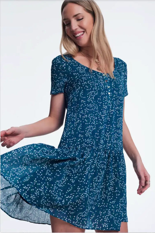 Ditsy Blue Smock Dress - Melissa Jean Boutique