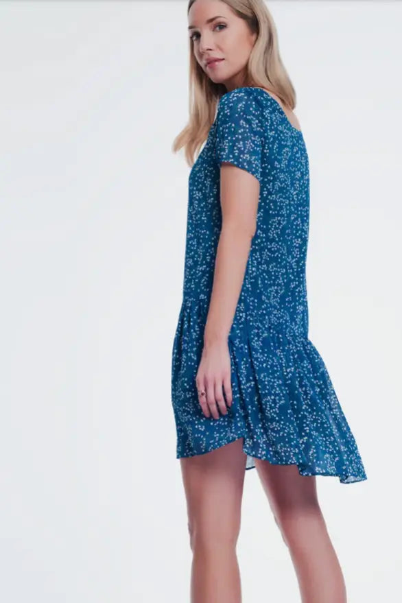 Ditsy Blue Smock Dress - Melissa Jean Boutique