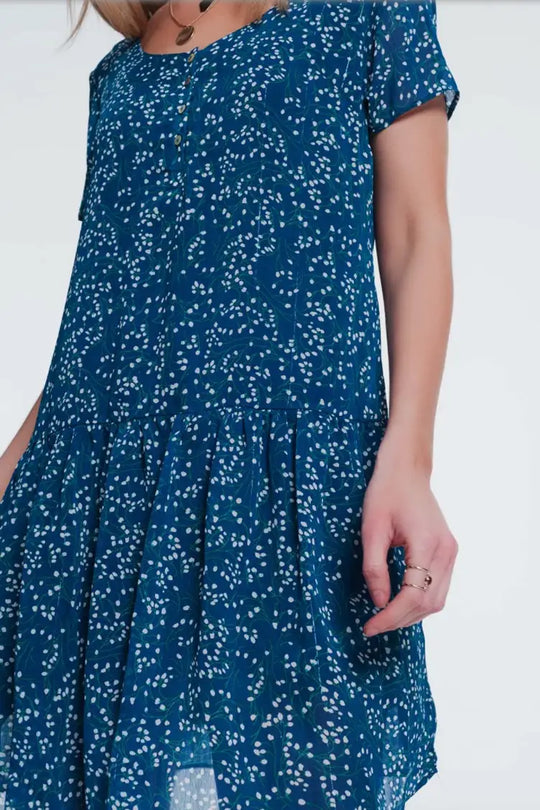 Ditsy Blue Smock Dress - Melissa Jean Boutique