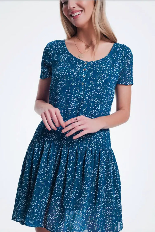 Ditsy Blue Smock Dress - Melissa Jean Boutique