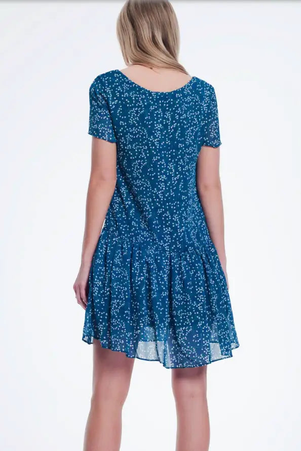 Ditsy Blue Smock Dress - Melissa Jean Boutique