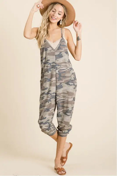 Camo Overall Jumpsuit with Pockets - Melissa Jean Boutique