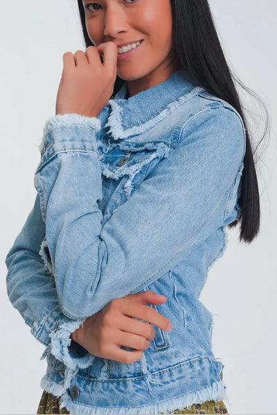 Step it Up Light Denim Raw Hem Jacket - Melissa Jean Boutique