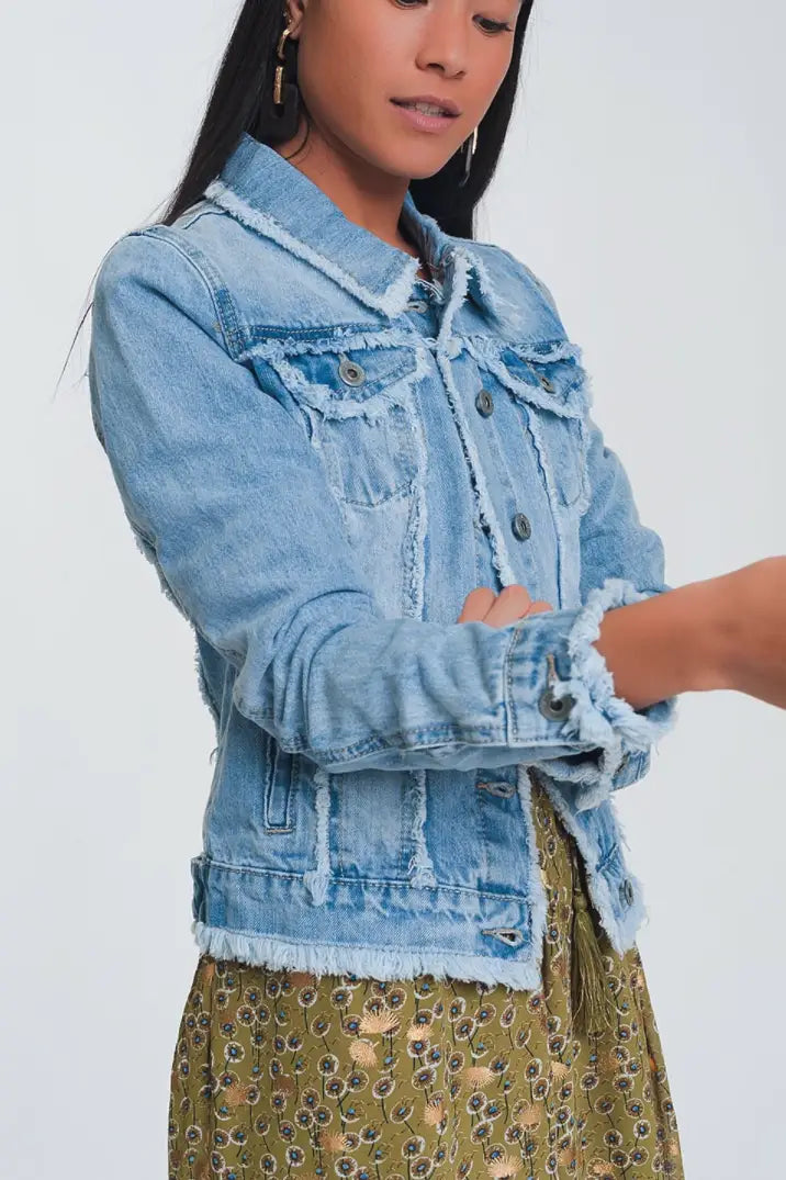 Step it Up Light Denim Raw Hem Jacket - Melissa Jean Boutique