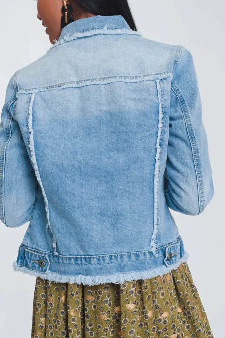 Step it Up Light Denim Raw Hem Jacket - Melissa Jean Boutique