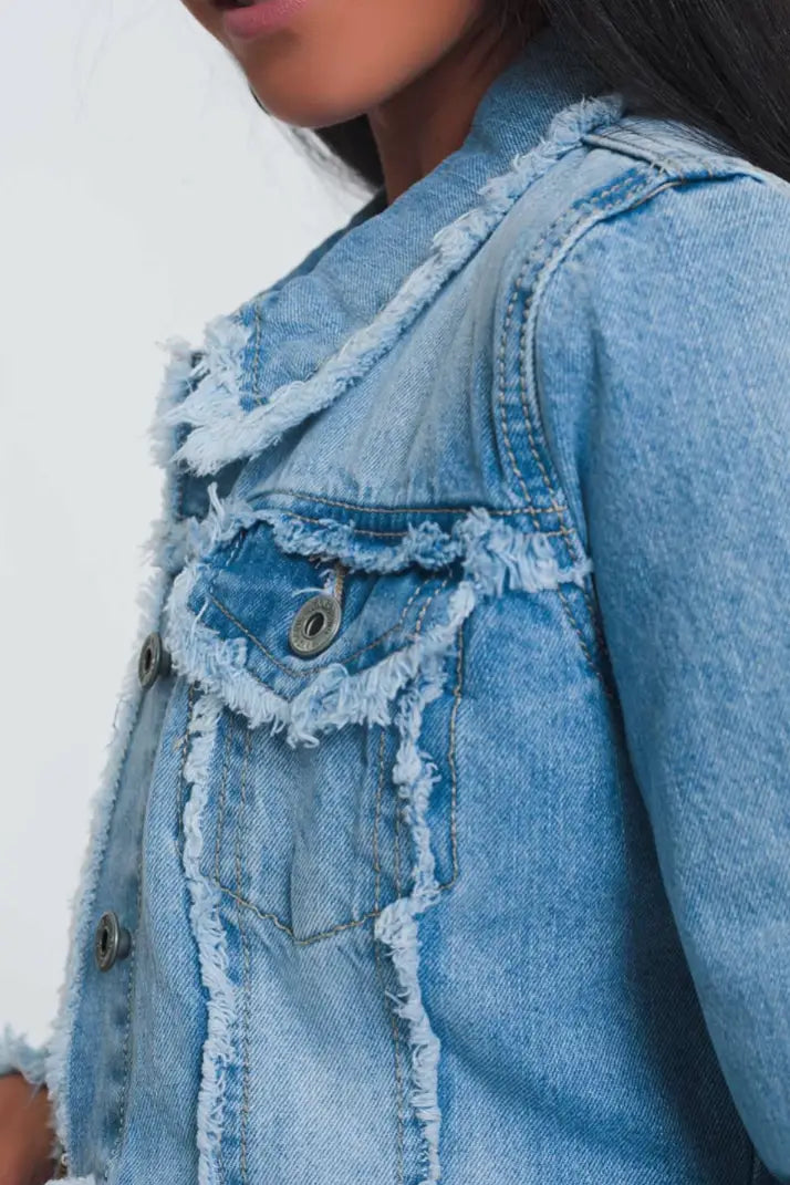 Step it Up Light Denim Raw Hem Jacket - Melissa Jean Boutique
