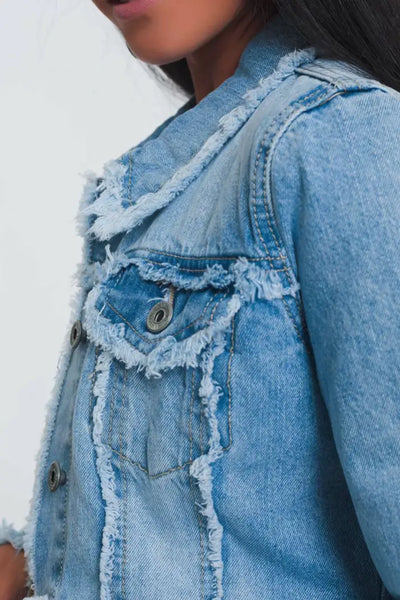 Step it Up Light Denim Raw Hem Jacket - Melissa Jean Boutique