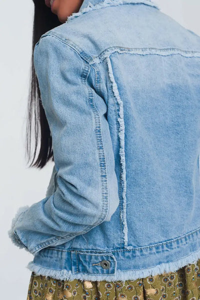 Step it Up Light Denim Raw Hem Jacket - Melissa Jean Boutique