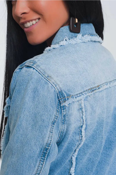 Step it Up Light Denim Raw Hem Jacket - Melissa Jean Boutique