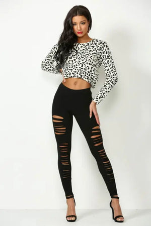 Distressed Black Leggings - Bottoms