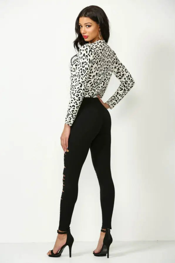 Distressed Black Leggings - Bottoms