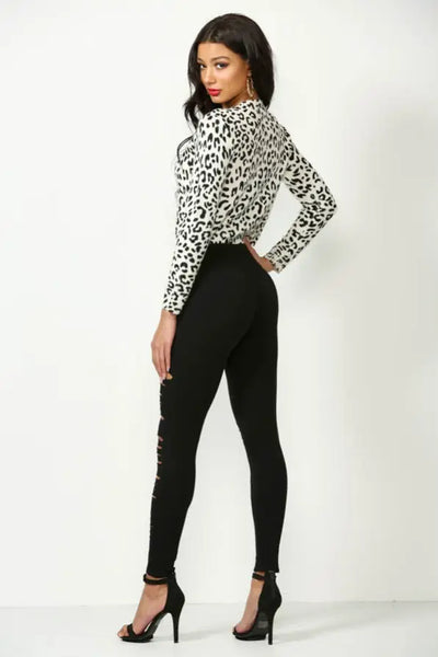 Distressed Black Leggings - Bottoms