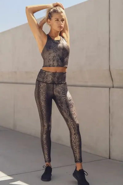 Shimmery Copper Snake Print Leggings - Bottoms