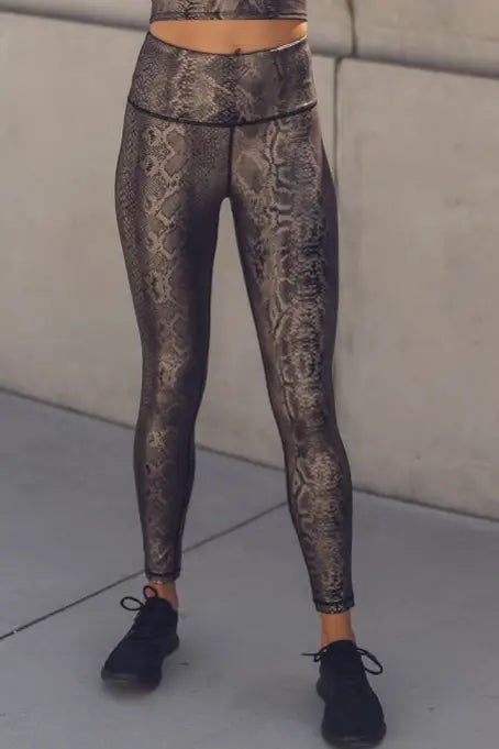 Shimmery Copper Snake Print Leggings - Bottoms