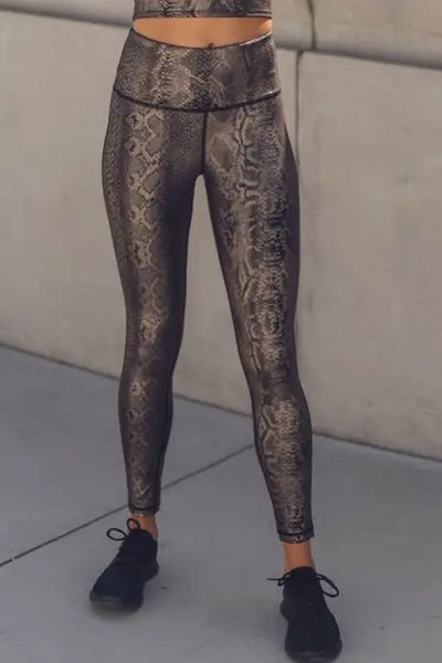 Shimmery Copper Snake Print Leggings - Bottoms