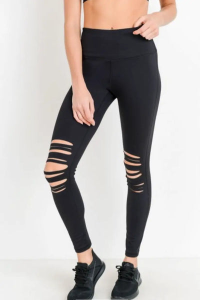 Edgy Shredded High Waist Leggings Black - Bottoms