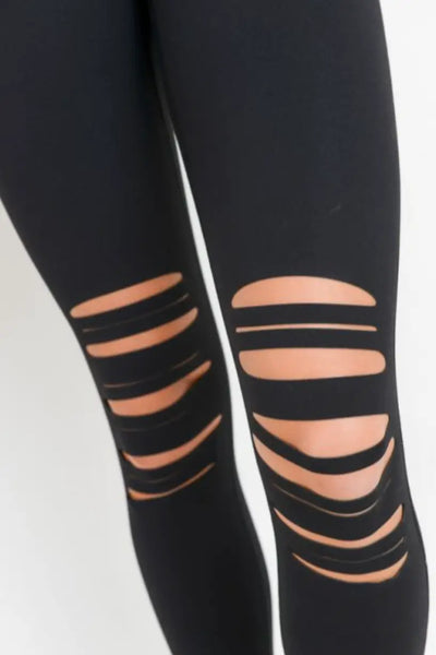 Edgy Shredded High Waist Leggings Black - Bottoms