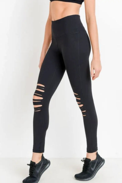 Edgy Shredded High Waist Leggings Black - Bottoms