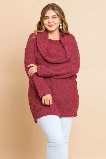 Marsala Cowl Neck Sweater *Plus Size - Tops