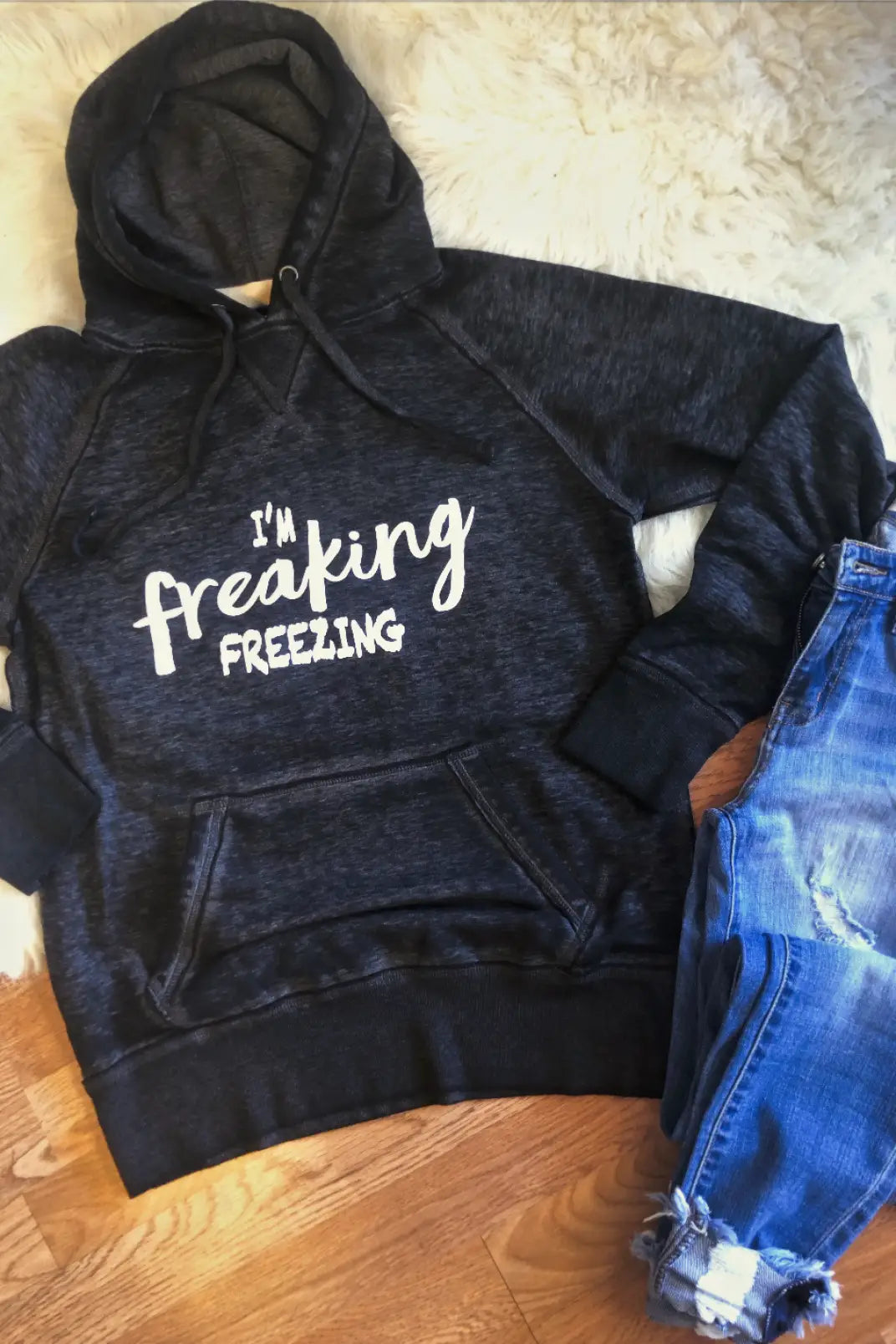 I’m Freaking Freezing Twisted Black Hoodie - Tops