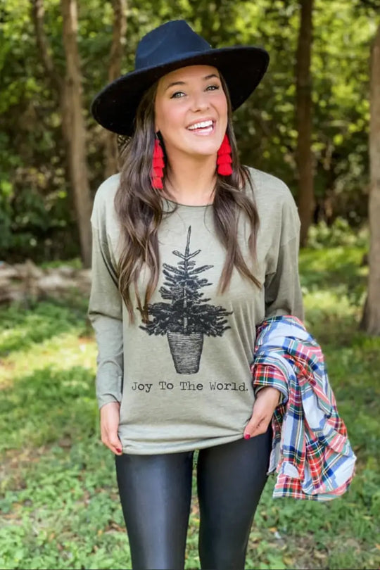 Joy to the World Olive Top - Tops