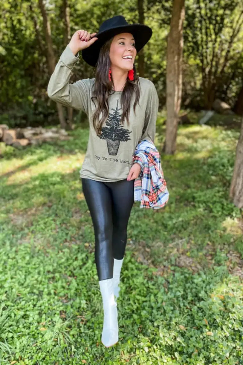 Joy to the World Olive Top - Tops