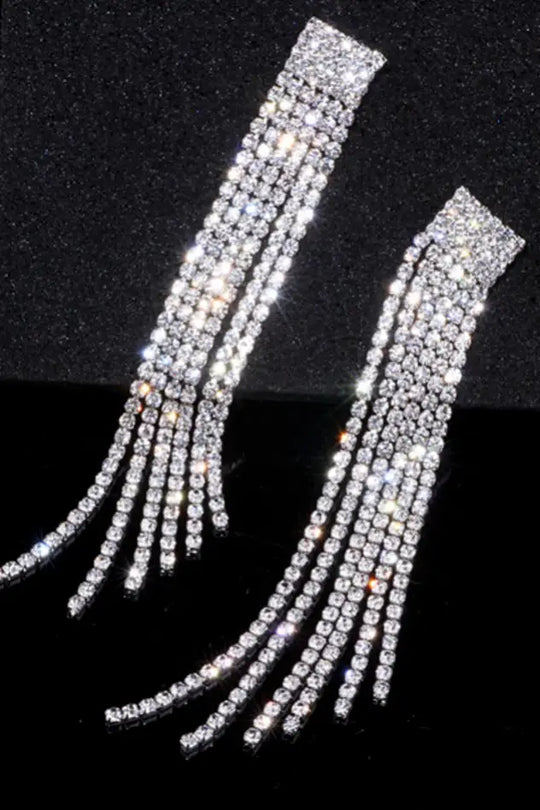 Crystal Rhinestone Long Tassel Earrings - Jewelry