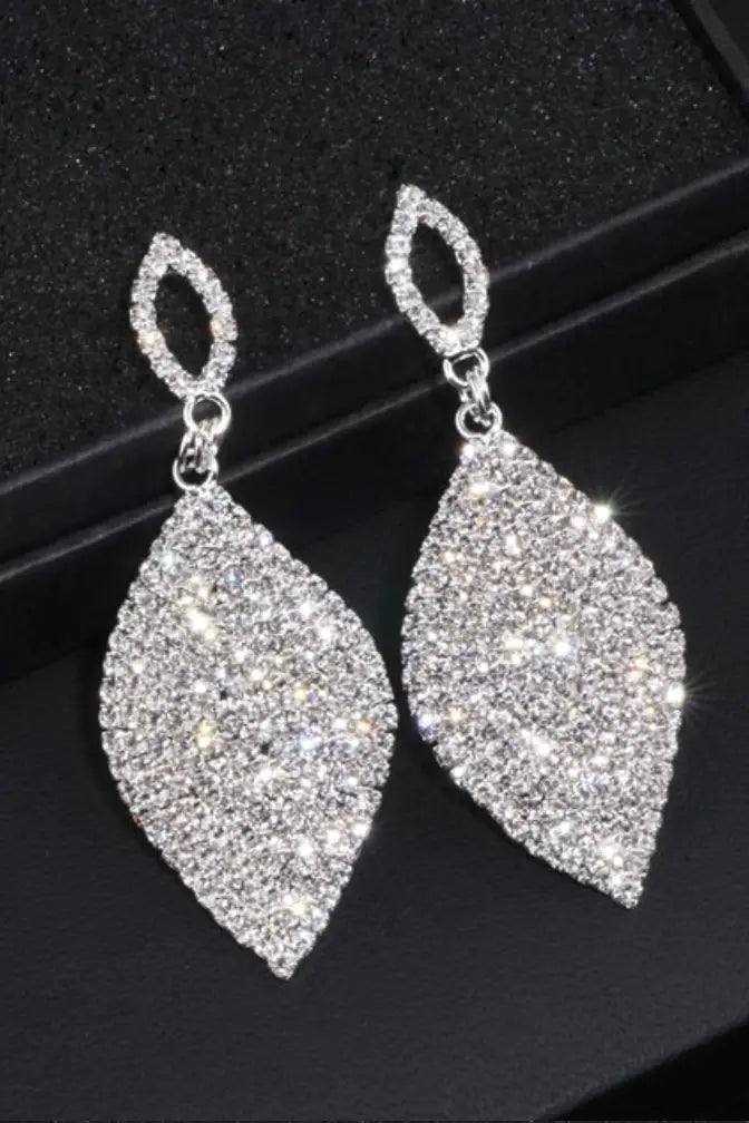 Silver Teardrop Dangle Crystal Rhinestone Earrings - Jewelry