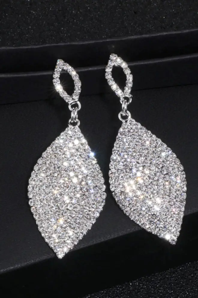 Silver Teardrop Dangle Crystal Rhinestone Earrings - Jewelry