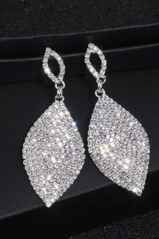 Silver Teardrop Dangle Crystal Rhinestone Earrings - Jewelry
