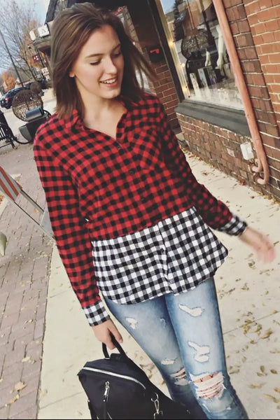 Red Black & White Checker Top - Tops