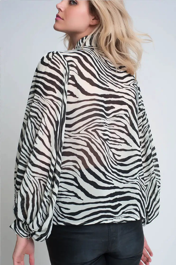Zebra Print Flowy Sleeves Blouse - Tops